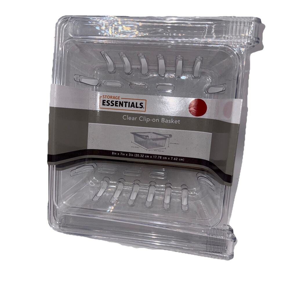 2 Pack Essentials Clear Clip On Basket 8” x 7” x 3” Organizer.